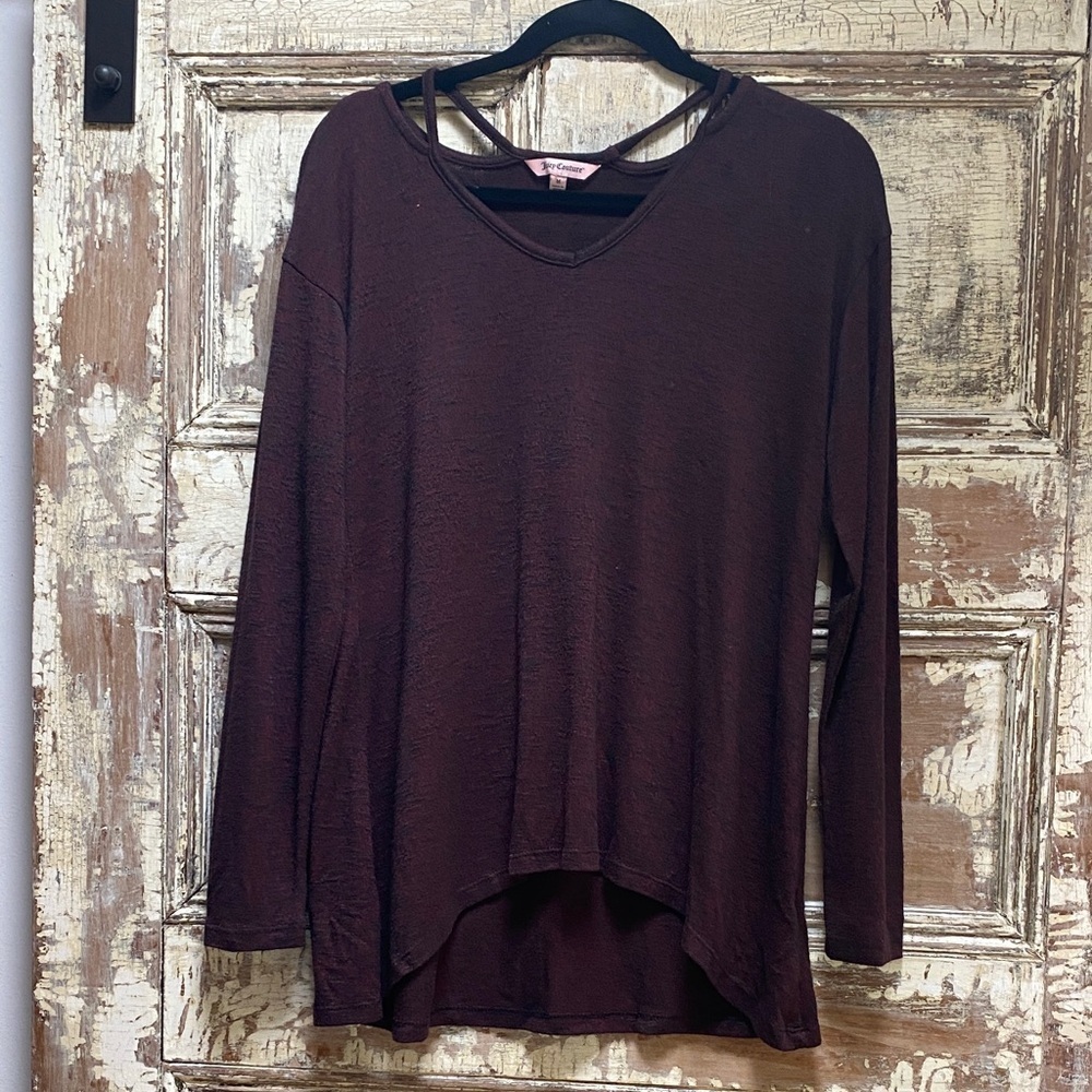 Vintage Juicy Couture Y2K Maroon/Black Long Sleeve Knit Jersey Top, Size M